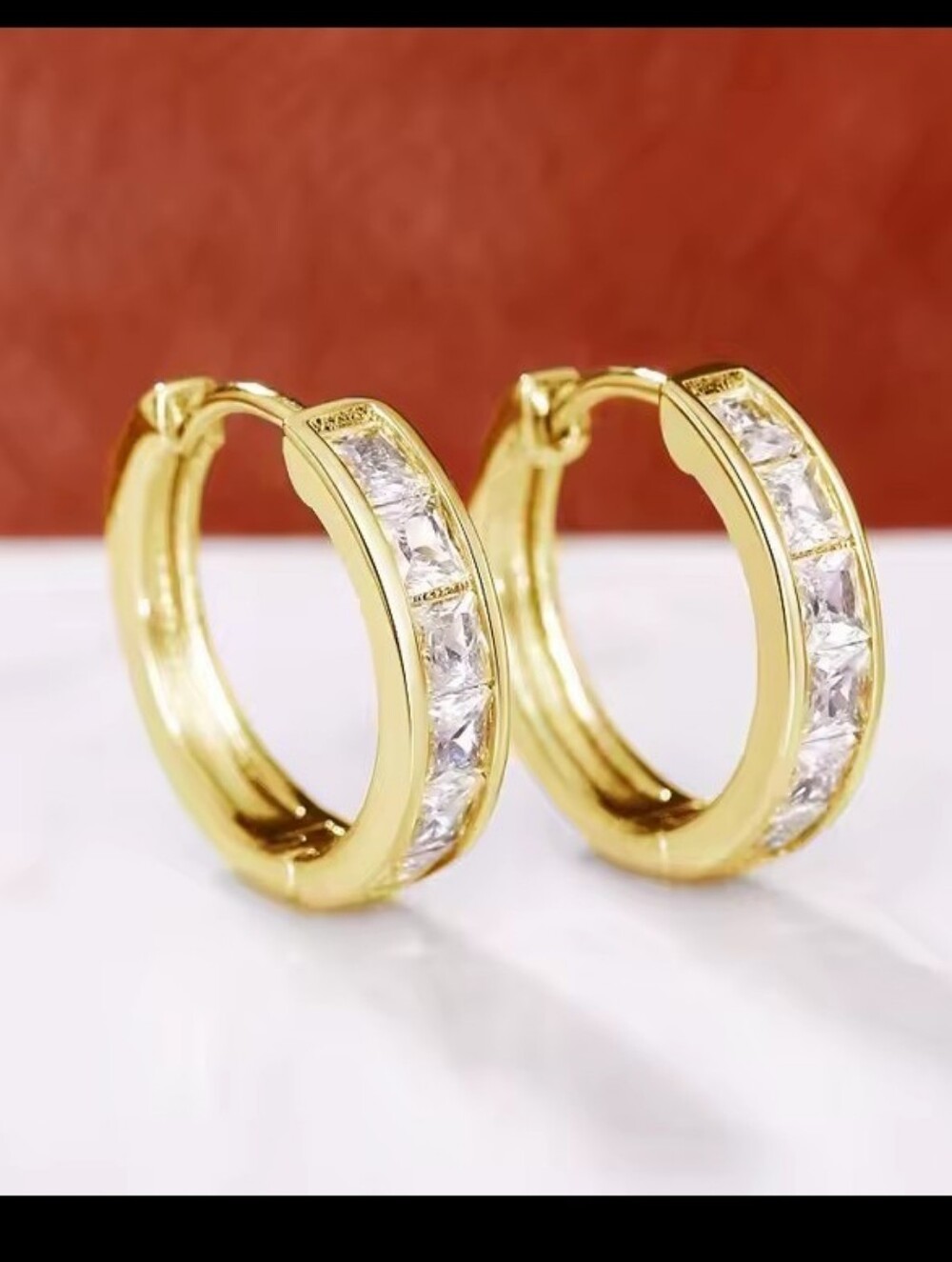 Gold Hoop Earrings Rhinestone Women's Jewelry New G24